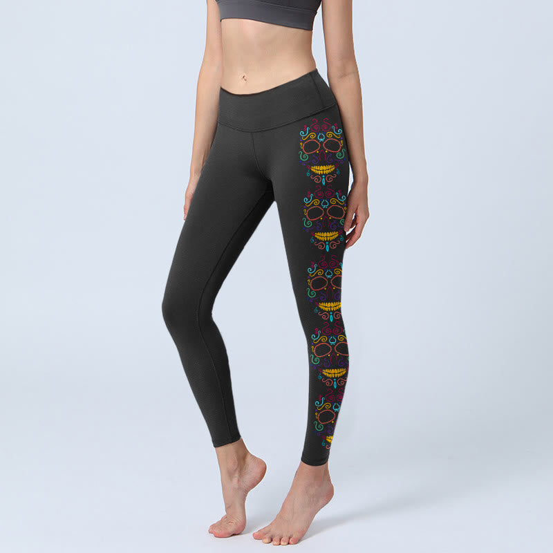 Buddha Stones Colorful Skull Line Design Gym Leggings Women's Yoga Pants - Black - US18,UK/AU22,EU50 (4XL) - image 0