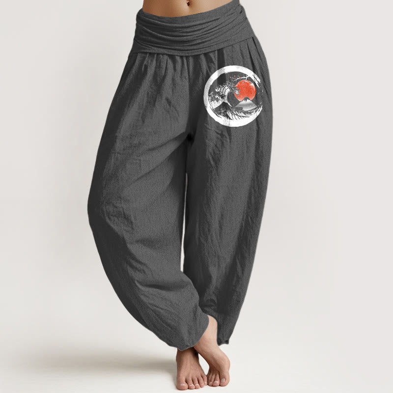 Buddha Stones Wave Sun Mountains Pattern Women's Elastic Waist Harem Pure Cotton Pants - Gray - US22,UK/AU26,EU54 (6XL) - image 8