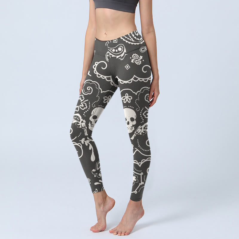 Buddha Stones Paisley Skull Wing Pattern Gym Leggings Women's Yoga Pants - Black - US18,UK/AU22,EU50 (4XL) - image 0