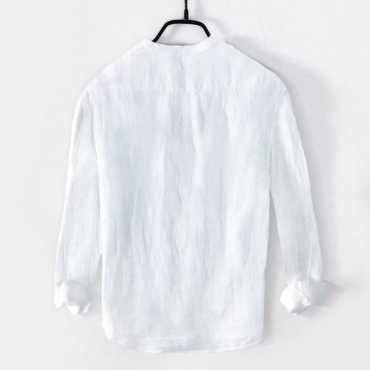 Buddha Stones Bamboo Leaves Pattern Half Buttons Men's Cotton Linen Long Sleeve Shirt - image 1