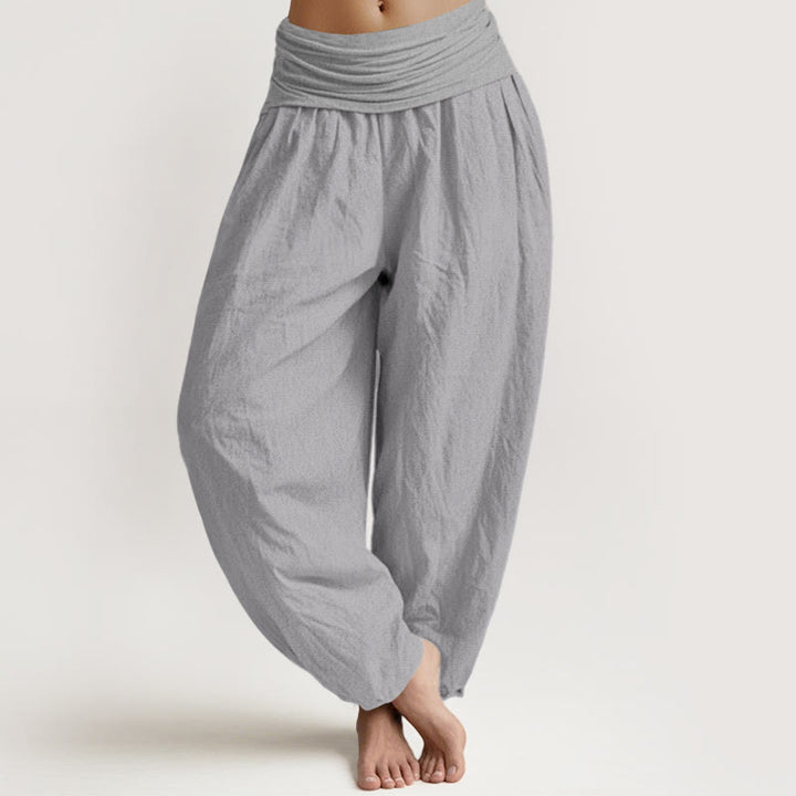 Buddha Stones Pure Cotton LightGrey Women's Elastic Waist Harem Pants - LightGrey - US22,UK/AU26,EU54 (6XL) - image 0
