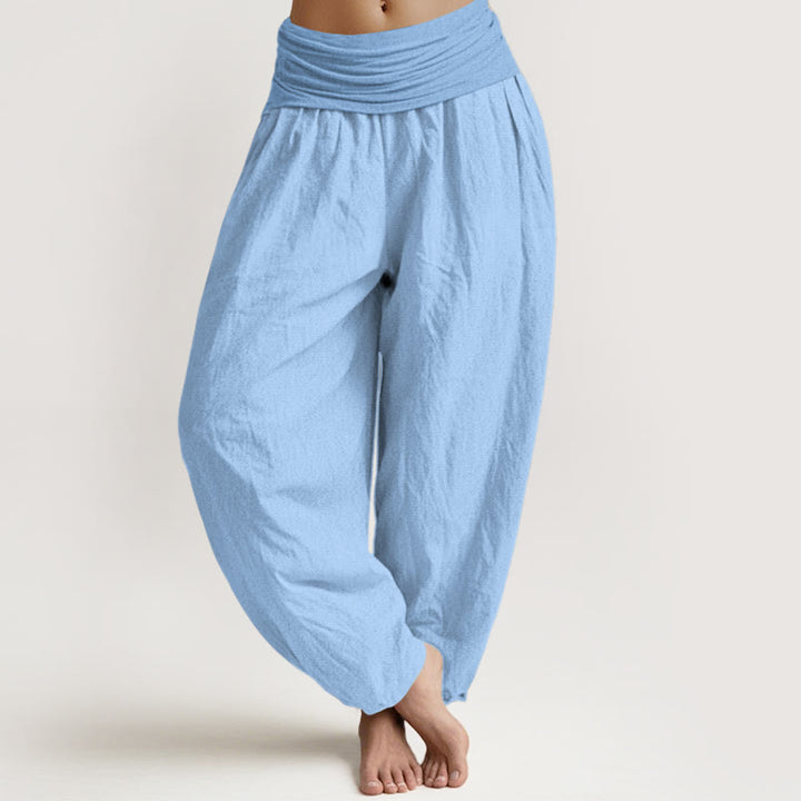 Buddha Stones Pure Cotton Light Sky Blue Women's Elastic Waist Harem Pants - LightSkyBlue - US22,UK/AU26,EU54 (6XL) - image 0