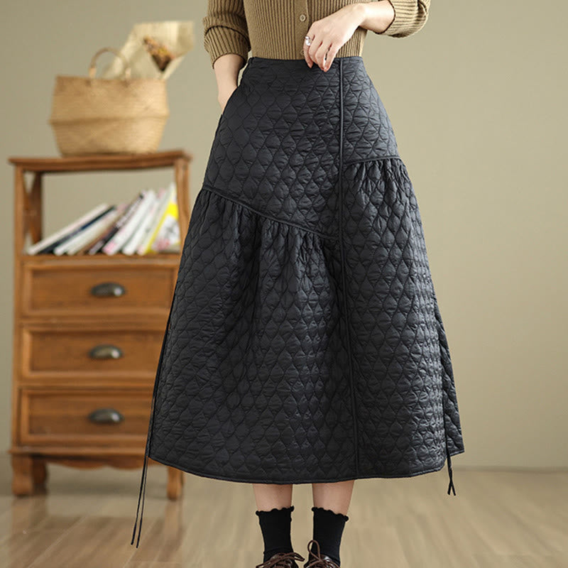 Buddha Stones Plain Elastic Waist Cotton Women's Straight Skirt With Pockets - Black - US12,UK/AU16,EU44 (2XL) - image 0