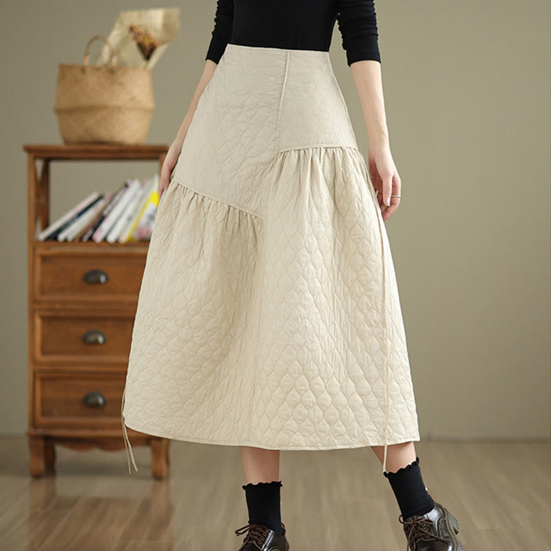 Buddha Stones Plain Elastic Waist Cotton Women's Straight Skirt With Pockets - Beige - US12,UK/AU16,EU44 (2XL) - image 6