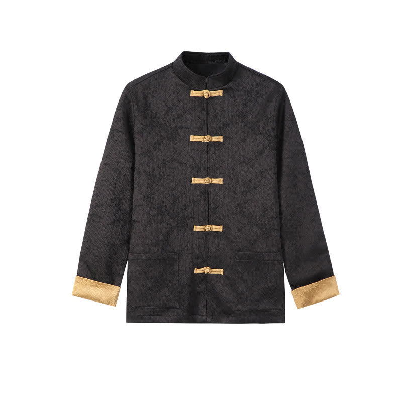 Buddha Stones Jacquard Stand Collar Long Sleeve Men's Cotton Jacket With Pockets - Black - US/UK/AU46,EU56 (5XL) - image 7