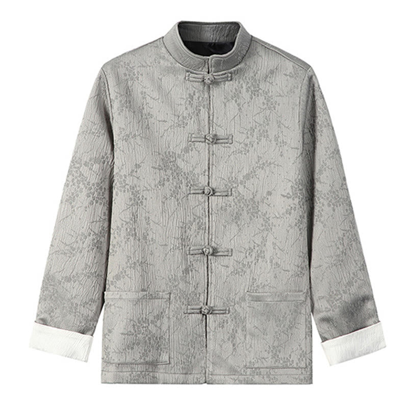 Buddha Stones Jacquard Stand Collar Long Sleeve Men's Cotton Jacket With Pockets - LightGrey - US/UK/AU46,EU56 (5XL) - image 9