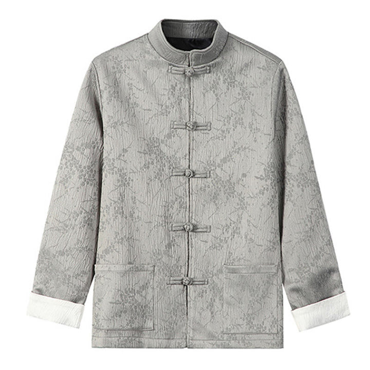 Buddha Stones Jacquard Stand Collar Long Sleeve Men's Cotton Jacket With Pockets - LightGrey - US/UK/AU46,EU56 (5XL) - image 9
