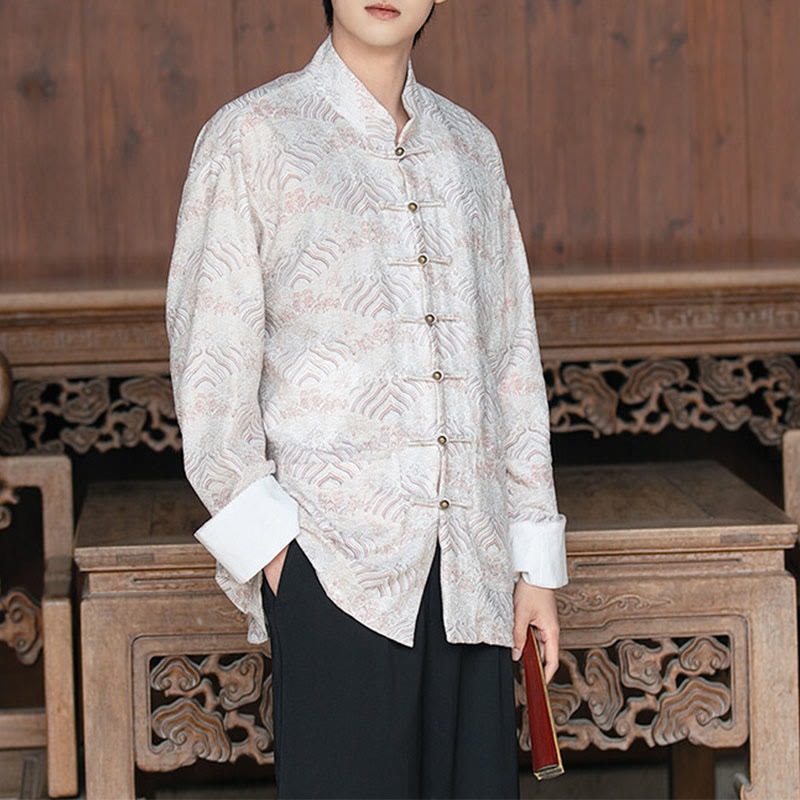 Buddha Stones Printing Floral Pattern Men's Button Design Long Sleeve Shirt With Pockets - WhiteSmoke - US/UK/AU46,EU56 (5XL) - image 7
