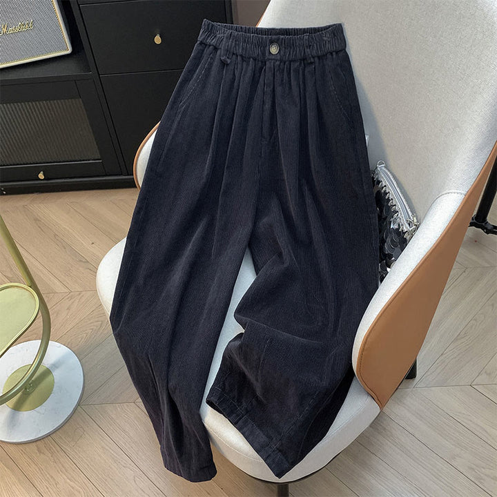 Buddha Stones Plain Elastic Waistband Design Women's Wide Leg Corduroy Cotton Pants With Pockets - DimGray - US8-10,UK/AU12-14,EU40-42 (2XL) - image 19