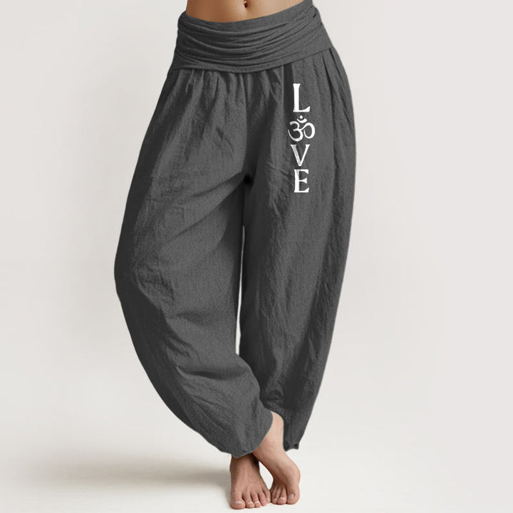 Buddha Stones Plain Om Symbol Pattern Women's Elastic Waist Harem Pure Cotton Pants - DimGray - US22,UK/AU26,EU54 (6XL) - image 0