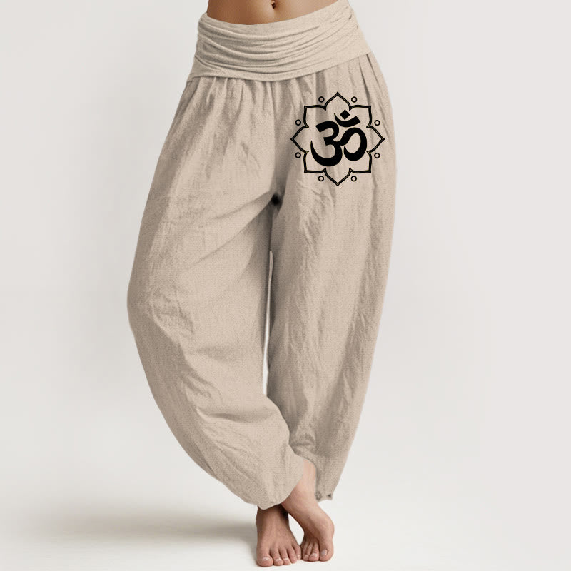 Buddha Stones Pure Cotton Plain Mandala Om Symbol Pattern Women's Elastic Waist Harem Pants - Tan - US22,UK/AU26,EU54 (6XL) - image 14