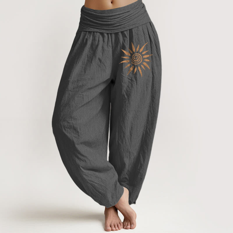 Buddha Stones Spiral Center Sun Pattern Women's Elastic Waist Harem Pure Cotton Pants - DimGray - US22,UK/AU26,EU54 (6XL) - image 8