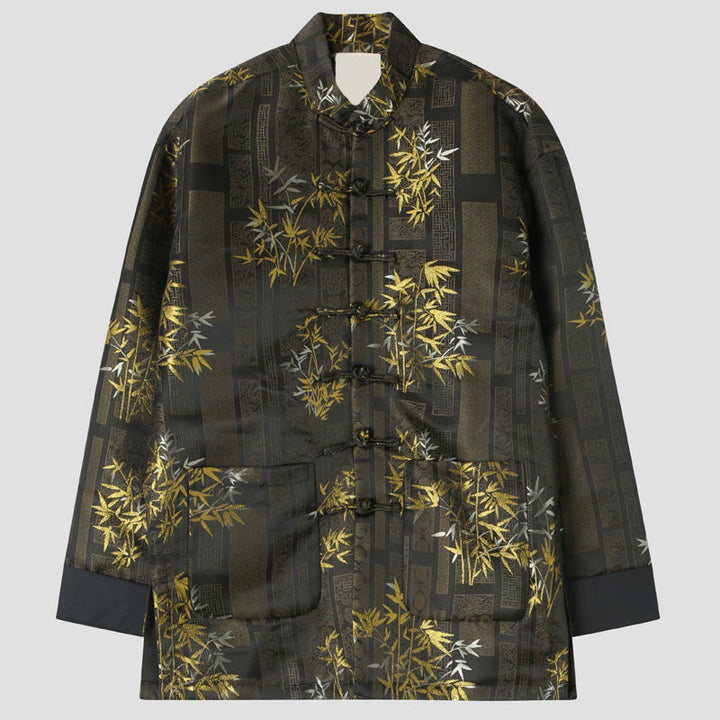 Buddha Stones Golden Bamboo Jacquard Frog-Button Long Sleeve Men's Jacket With Pockets - Tan - US/UK/AU44,EU54 (4XL) - image 0