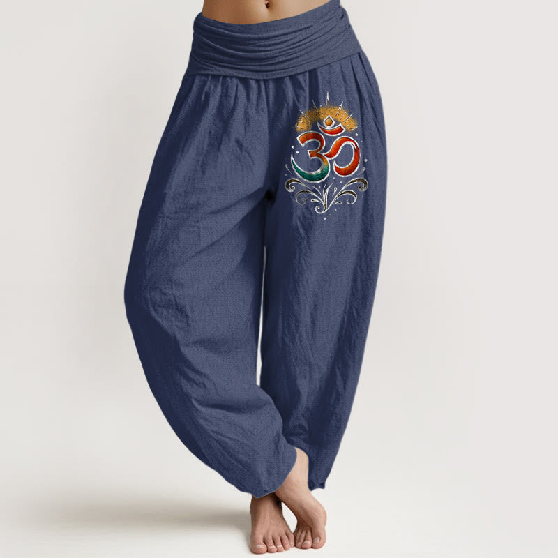 Buddha Stones Om Symbol Light Pattern Women's Elastic Waist Harem Cotton Pants - DarkSlateBlue - US22,UK/AU26,EU54 (6XL) - image 8