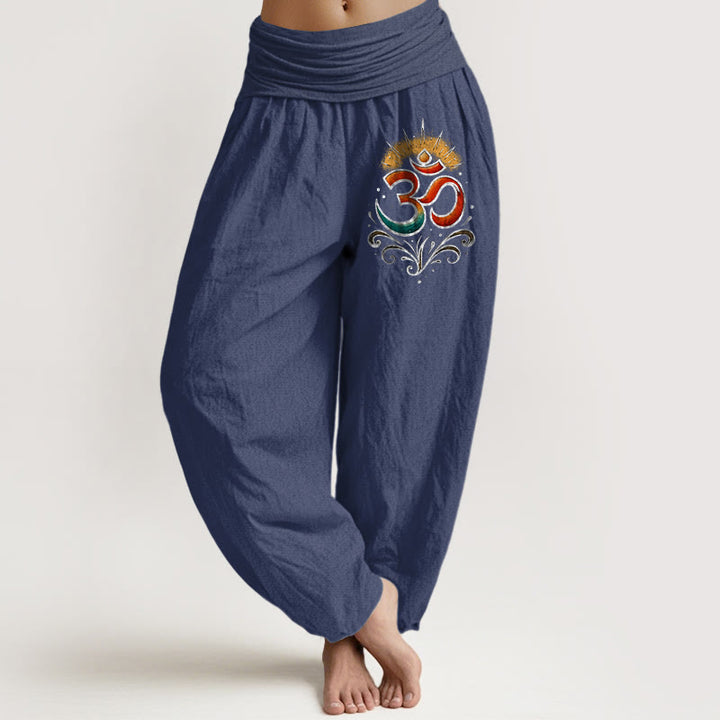 Buddha Stones Om Symbol Light Pattern Women's Elastic Waist Harem Cotton Pants - DarkSlateBlue - US22,UK/AU26,EU54 (6XL) - image 8