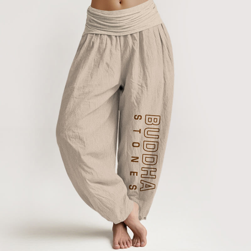 Buddha Stones Solid Color Pure Cotton 'Buddha Stones' Word Women's Elastic Waist Harem Pants - Tan - US22,UK/AU26,EU54 (6XL) - image 0
