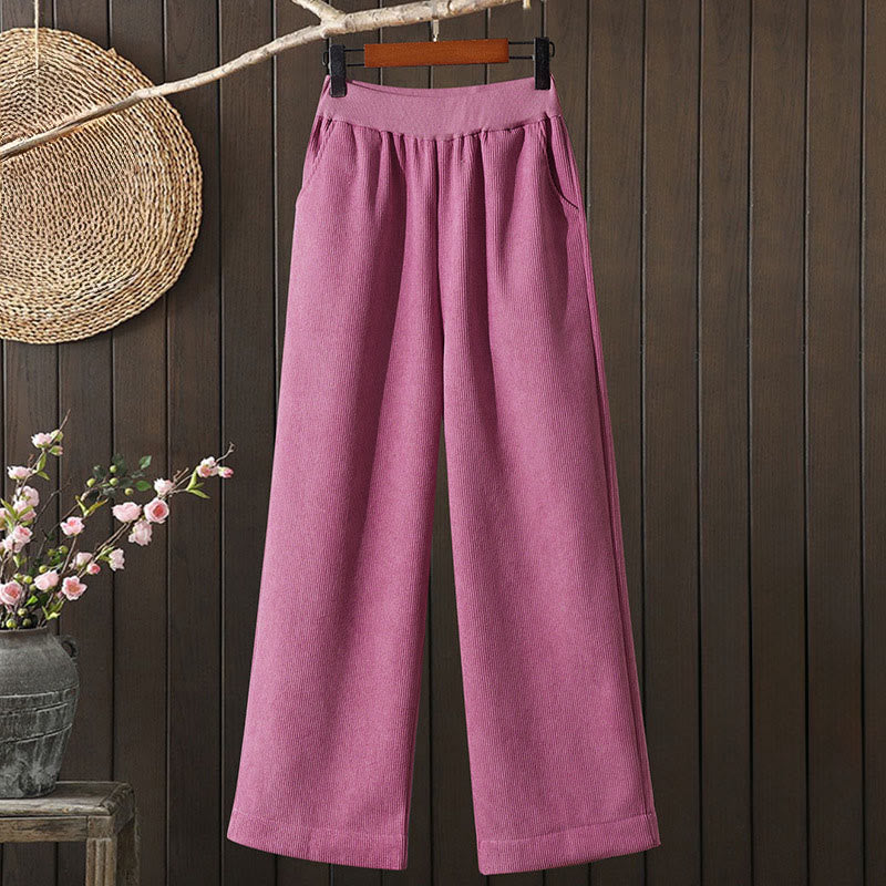 Buddha Stones Winter Women's Wide Leg Corduroy Cotton Thermal Fleece-Lined Pants With Pockets - PaleVioletRed - US8-10,UK/AU12-14,EU40-42 (2XL) - image 0