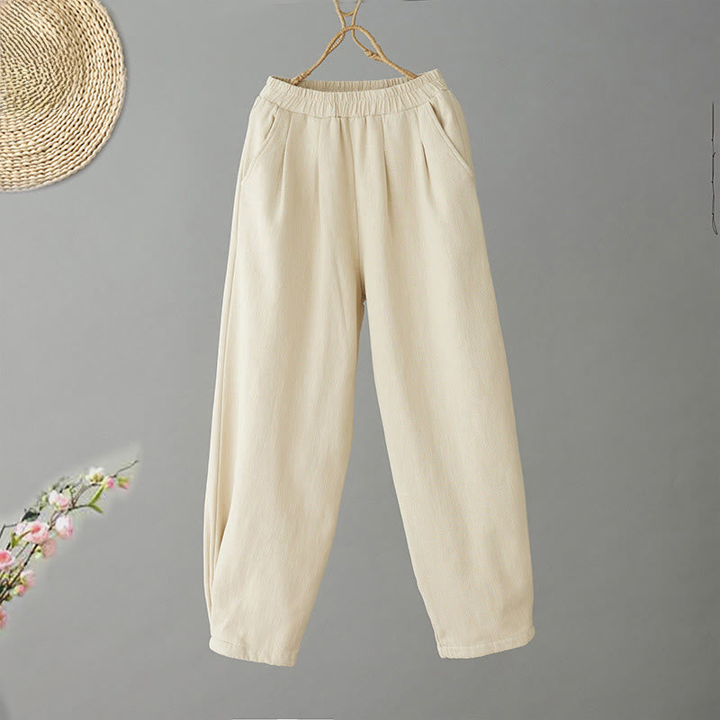 Buddha Stones Winter Women's Cotton Thermal Fleece-Lined Ankle-Length Pants With Pockets - LightGoldenrodYellow - US8-10,UK/AU12-14,EU40-42 (2XL) - image 0