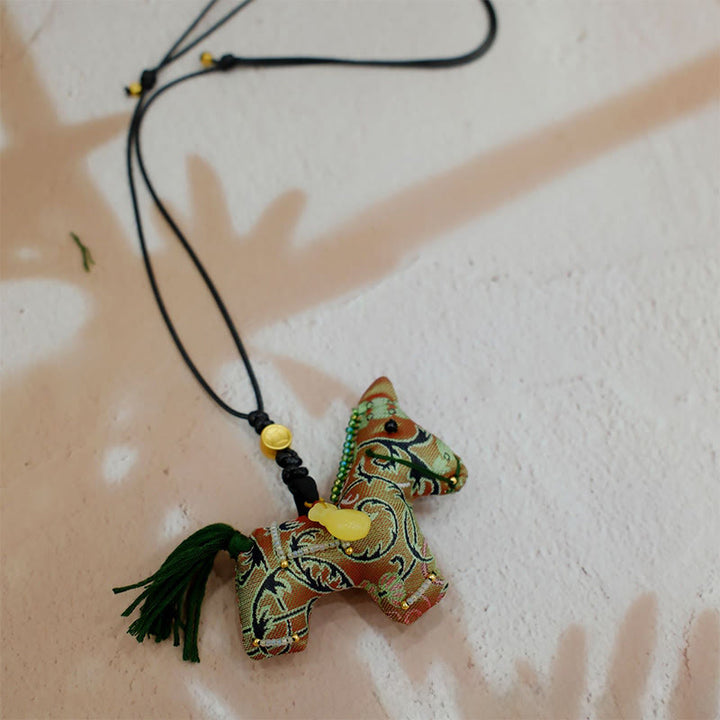 Buddha Stones Year of the Horse Shu Brocade Silk Curly Grass Pomegranate Pattern Hanging Decoration - Curly Grass Pomegranate - image 0
