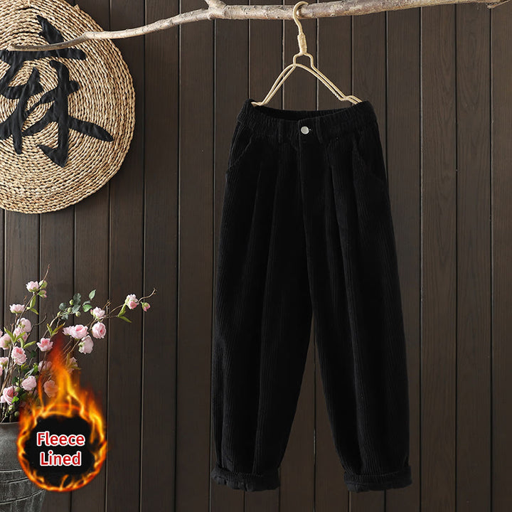 Buddha Stones Women's Winter Plain Corduroy Cotton High Waist Fleece-Lined Harem Pants With Pockets - Black - US8-10,UK/AU12-14,EU40-42 (2XL) - image 11