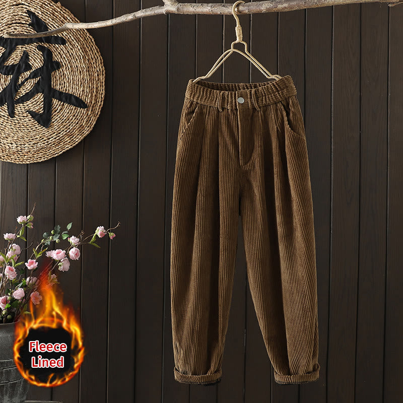 Buddha Stones Women's Winter Plain Corduroy Cotton High Waist Fleece-Lined Harem Pants With Pockets - SaddleBrown - US8-10,UK/AU12-14,EU40-42 (2XL) - image 18