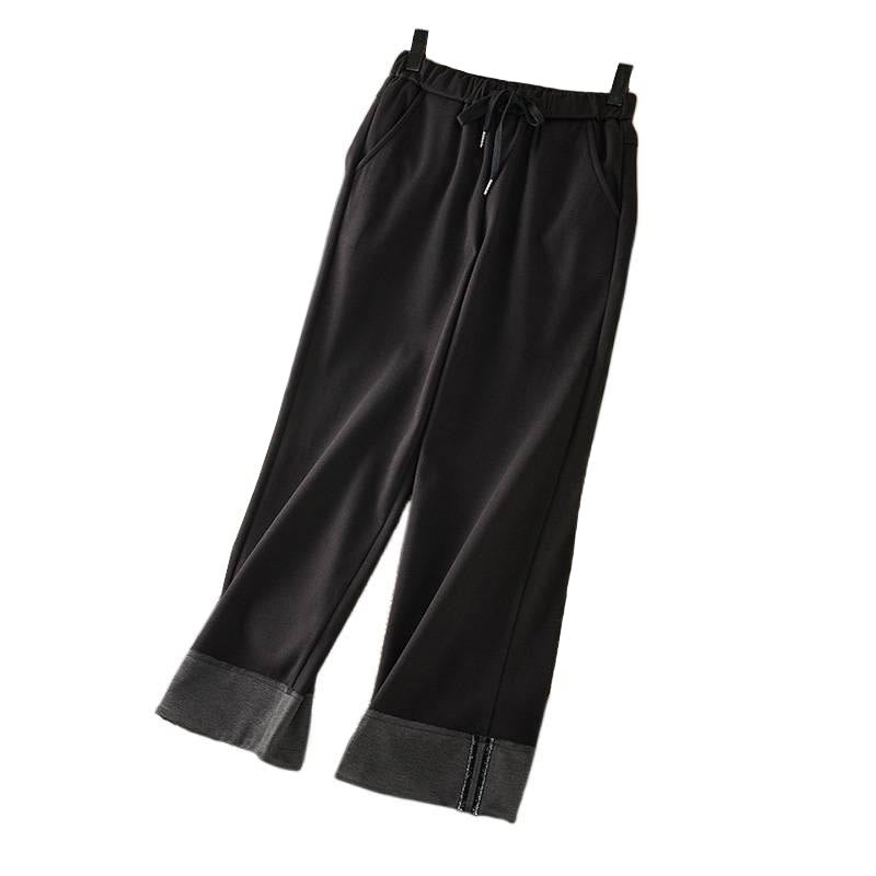 Buddha Stones Casual Thickening Elastic Waist Straight-leg Women's Winter Pants With Pockets - image 5