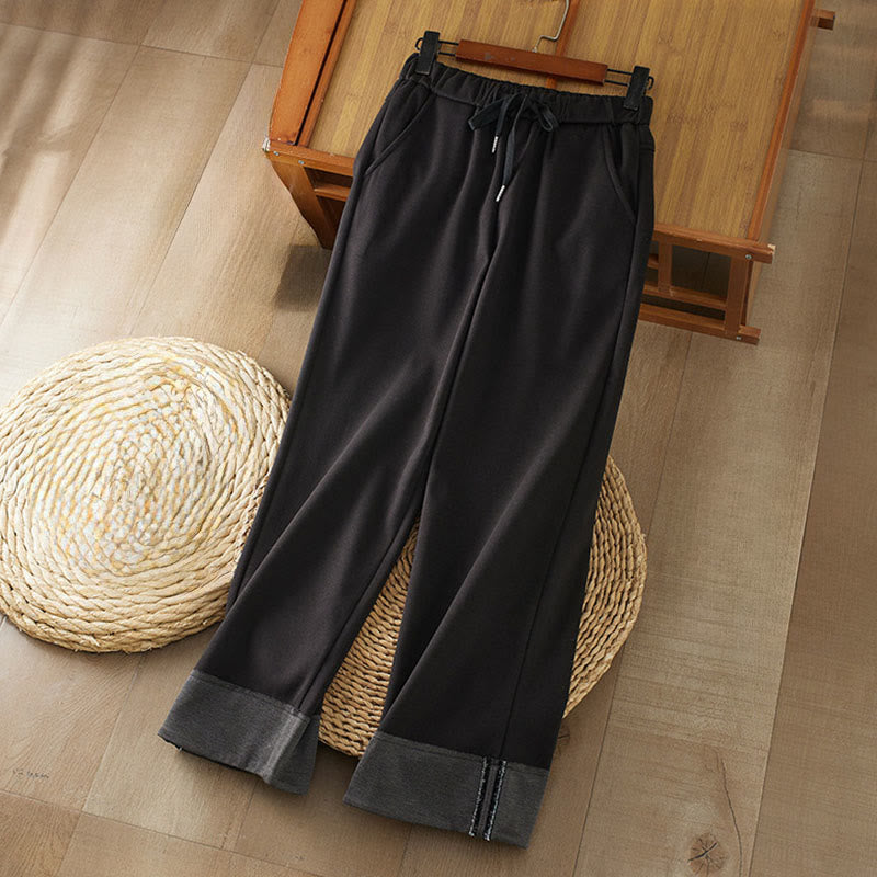 Buddha Stones Casual Thickening Elastic Waist Straight-leg Women's Winter Pants With Pockets - Black - US8-10,UK/AU12-14,EU40-42 (2XL) - image 0
