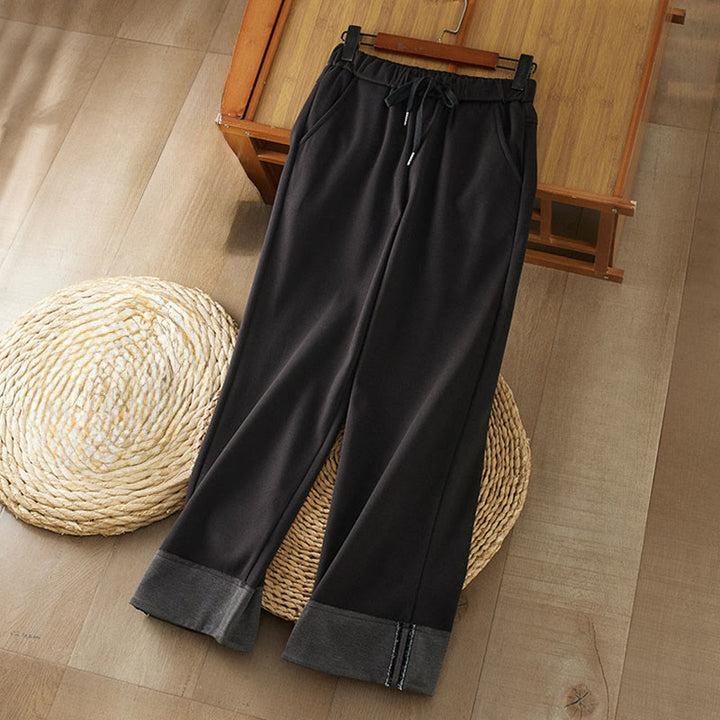 Buddha Stones Casual Thickening Elastic Waist Straight-leg Women's Winter Pants With Pockets - Black - US8-10,UK/AU12-14,EU40-42 (2XL) - image 0