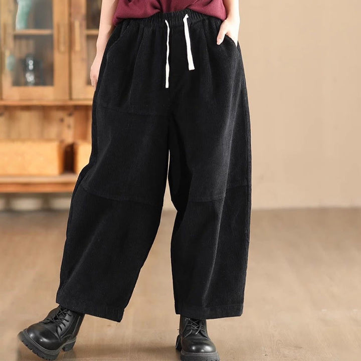 Buddha Stones Women's Drawstring Design Cotton Corduroy Thermal Fleece-Lined Pants With Pockets - Black - US14,UK/AU18,EU46 (4XL) - image 3