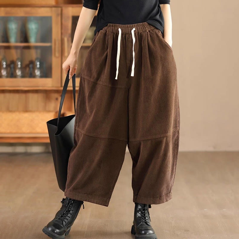 Buddha Stones Women's Drawstring Design Cotton Corduroy Thermal Fleece-Lined Pants With Pockets - SaddleBrown - US14,UK/AU18,EU46 (4XL) - image 6