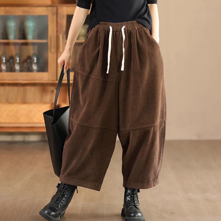 Buddha Stones Women's Drawstring Design Cotton Corduroy Thermal Fleece-Lined Pants With Pockets - SaddleBrown - US14,UK/AU18,EU46 (4XL) - image 6