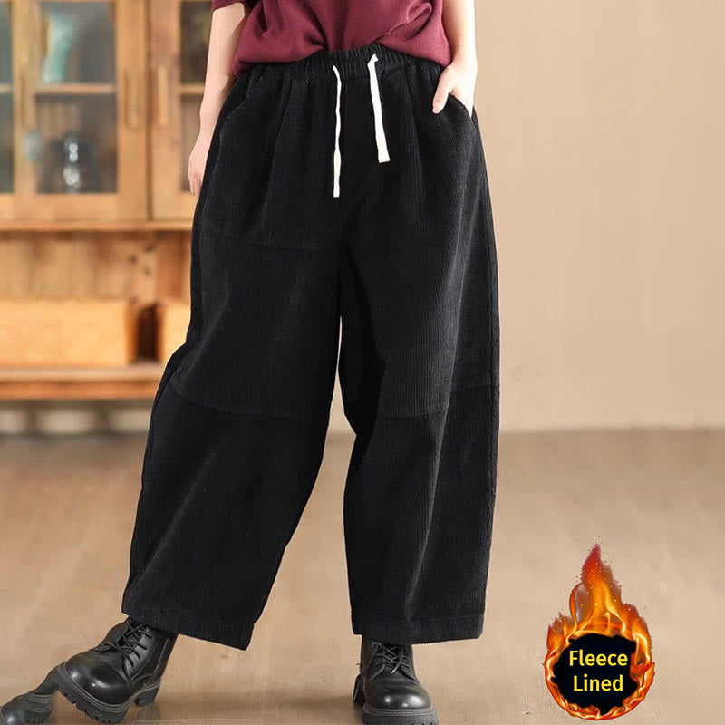 Buddha Stones Women's Drawstring Design Cotton Corduroy Thermal Fleece-Lined Pants With Pockets - Black(Fleece Lined) - US14,UK/AU18,EU46 (4XL) - image 7