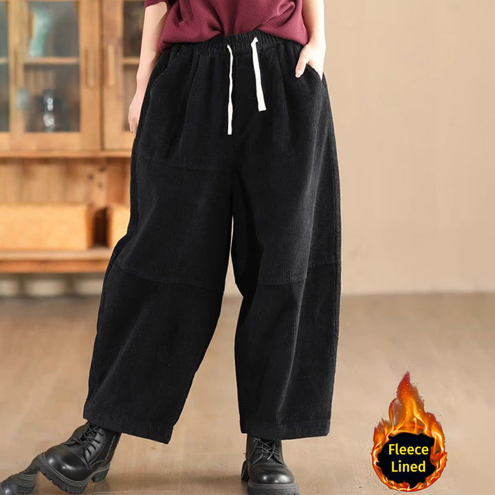 Buddha Stones Women's Drawstring Design Cotton Corduroy Thermal Fleece-Lined Pants With Pockets - Black(Fleece Lined) - US14,UK/AU18,EU46 (4XL) - image 7