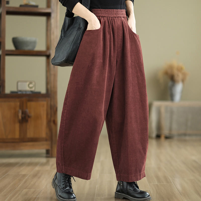 Buddha Stones Women's Pure Color Corduroy Clothing Ankle-Length Pants With Pockets - FireBrick - US8-10,UK/AU12-14,EU40-42 (2XL) - image 0