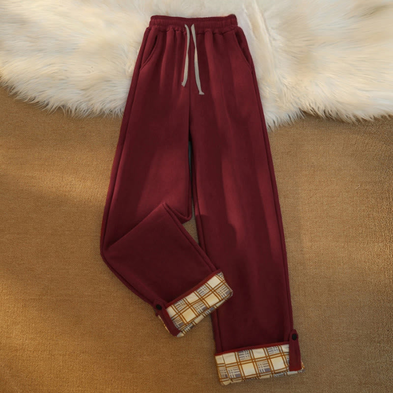 Buddha Stones Women's Patchwork Cotton Corduroy Fleece-Lined Wide Leg Pants With Pockets - DarkRed - US18,UK/AU22,EU50 (6XL) - image 25