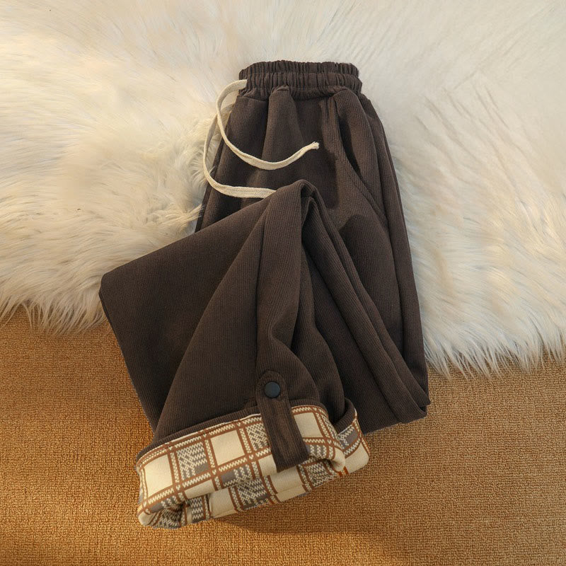 Buddha Stones Women's Patchwork Cotton Corduroy Fleece-Lined Wide Leg Pants With Pockets - image 17