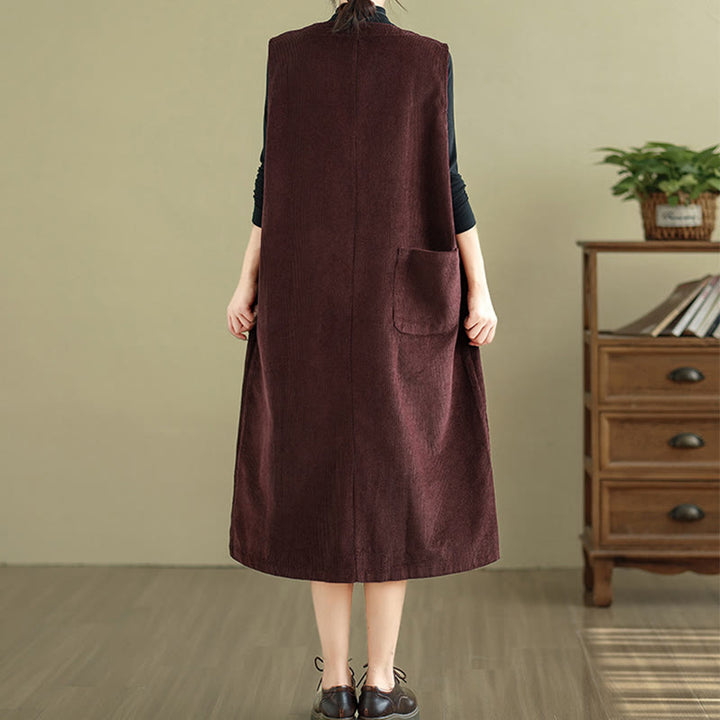 Buddha Stones Pure Colo Buttons Sleeveless Midi Dress With Pockets - image 5