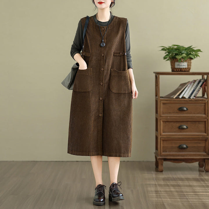 Buddha Stones Pure Colo Buttons Sleeveless Midi Dress With Pockets - image 2