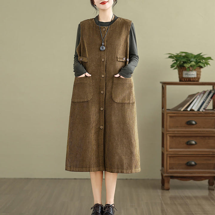 Buddha Stones Pure Colo Buttons Sleeveless Midi Dress With Pockets - image 18