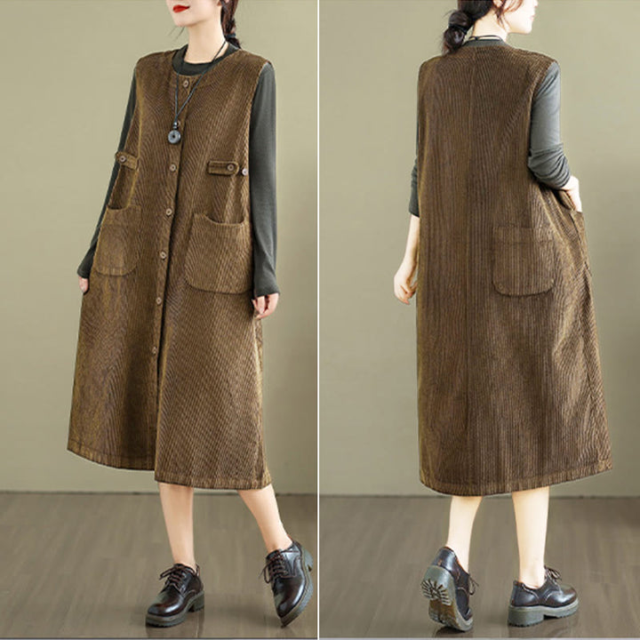 Buddha Stones Pure Colo Buttons Sleeveless Midi Dress With Pockets - image 24