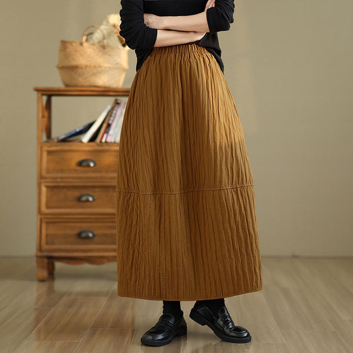 Buddha Stones Plain Pleats Design Elastic Waist Women's Thermal Skirt With Pockets - DarkGoldenrod - US8-10,UK/AU12-14,EU40-42 (2XL) - image 0