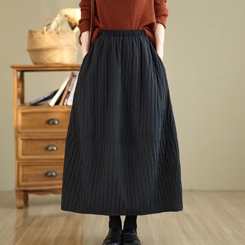 Buddha Stones Plain Pleats Design Elastic Waist Women's Thermal Skirt With Pockets - Black - US8-10,UK/AU12-14,EU40-42 (2XL) - image 4
