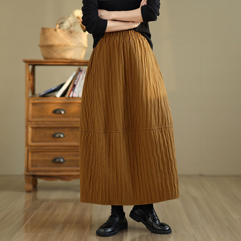 Buddha Stones Plain Pleats Design Elastic Waist Women's Thermal Skirt With Pockets - DarkGoldenrod - US8-10,UK/AU12-14,EU40-42 (2XL) - image 0