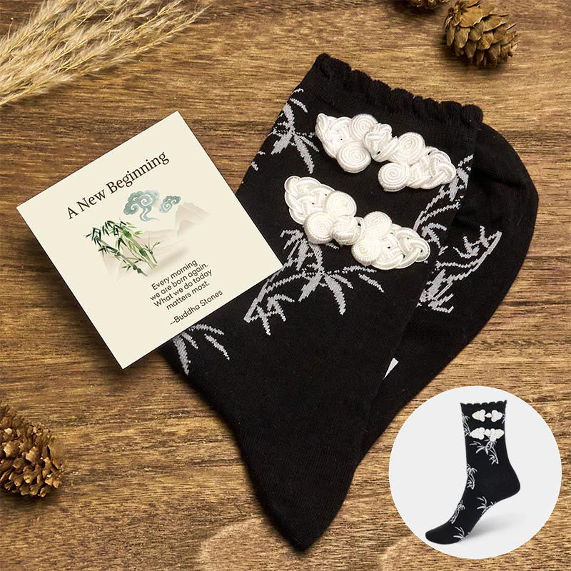 Buddha Stones "A New Beginning" Bamboo Micro Crew Women's Socks Includes Gift Message Card - Black - One Size Fits Most (US 5.5-8.5,EU 36–40,UK/AU 3.5-6.5,AISA 23–25 cm) - Standard Gift Box - image 0