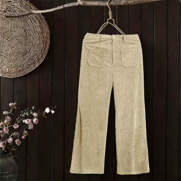 Buddha Stones Plain Corduroy Polyester Women's Buttons Wide Leg Pants With Pockets - Beige - US14,UK/AU18,EU46 (2XL) - image 9