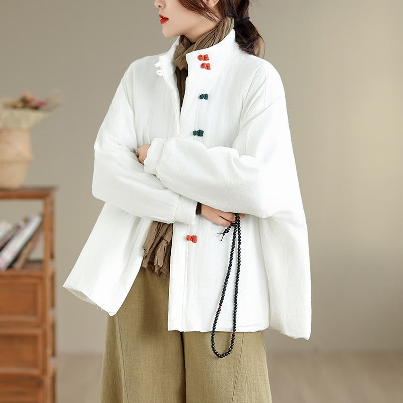 Buddha Stones Women's Winter Chinese Frog-Button Long Sleeve Cotton Thicken Jacket With Pockets - White - US14,UK/AU18,EU46 (2XL) - image 12