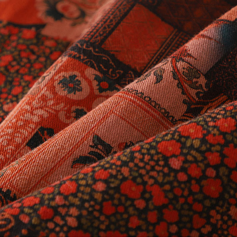 Buddha Stones Women's Ethnic Floral Long Sleeve Frog-buttons Cotton Thermal Jacket - image 7