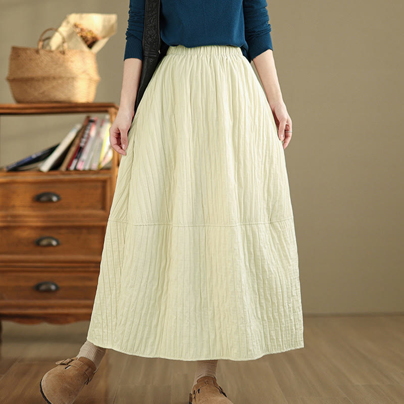 Buddha Stones Plain Pleats Design Elastic Waist Women's Thermal Skirt With Pockets - LemonChiffon - US8-10,UK/AU12-14,EU40-42 (2XL) - image 9
