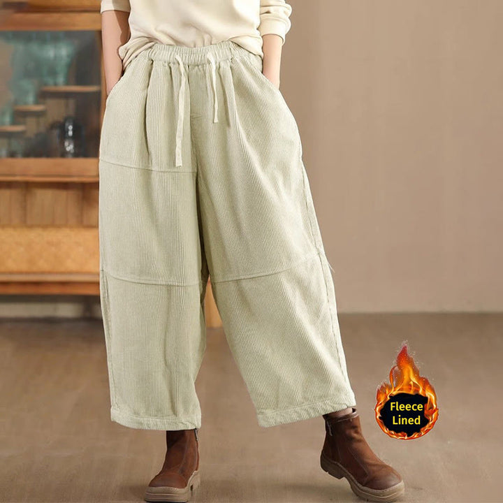 Buddha Stones Women's Drawstring Design Cotton Corduroy Thermal Fleece-Lined Pants With Pockets - Beige(Fleece Lined) - US14,UK/AU18,EU46 (4XL) - image 8