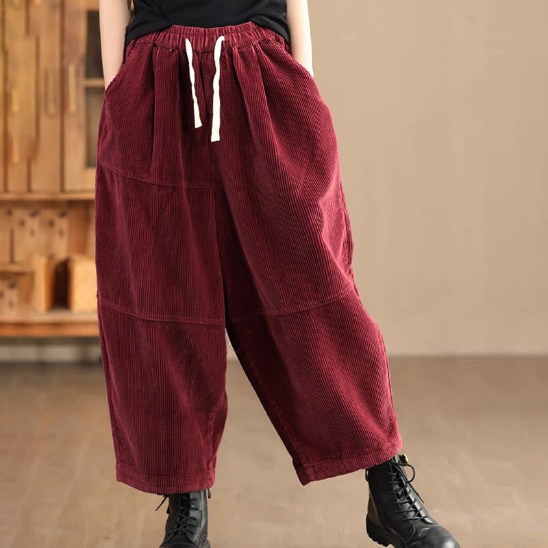 Buddha Stones Women's Drawstring Design Cotton Corduroy Thermal Fleece-Lined Pants With Pockets - FireBrick - US14,UK/AU18,EU46 (4XL) - image 5